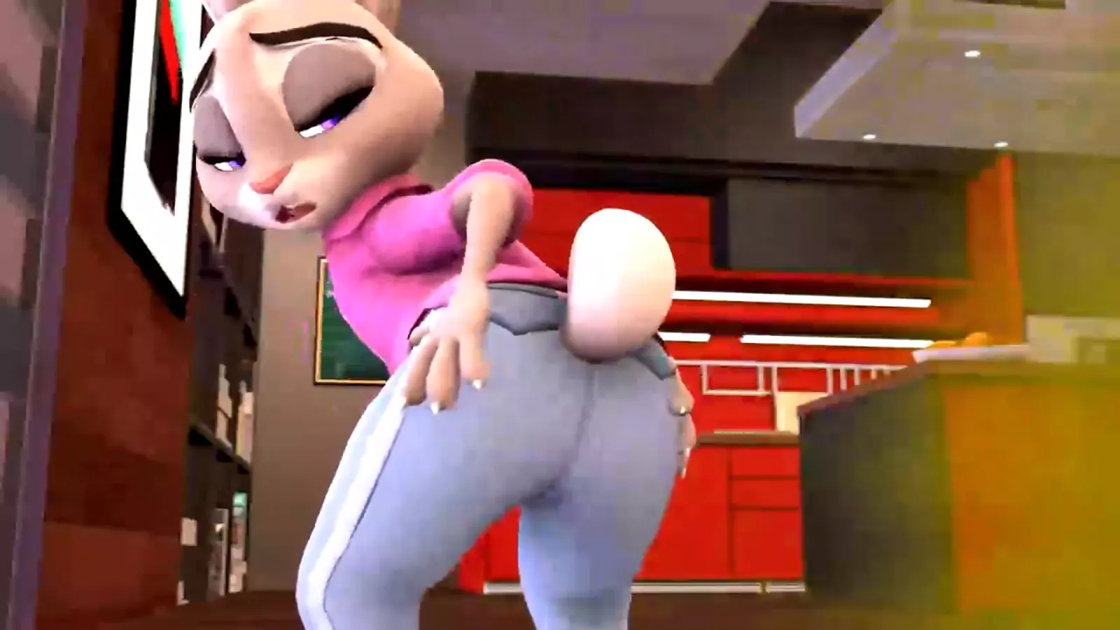 A animal human in character leggings thrusts passionately